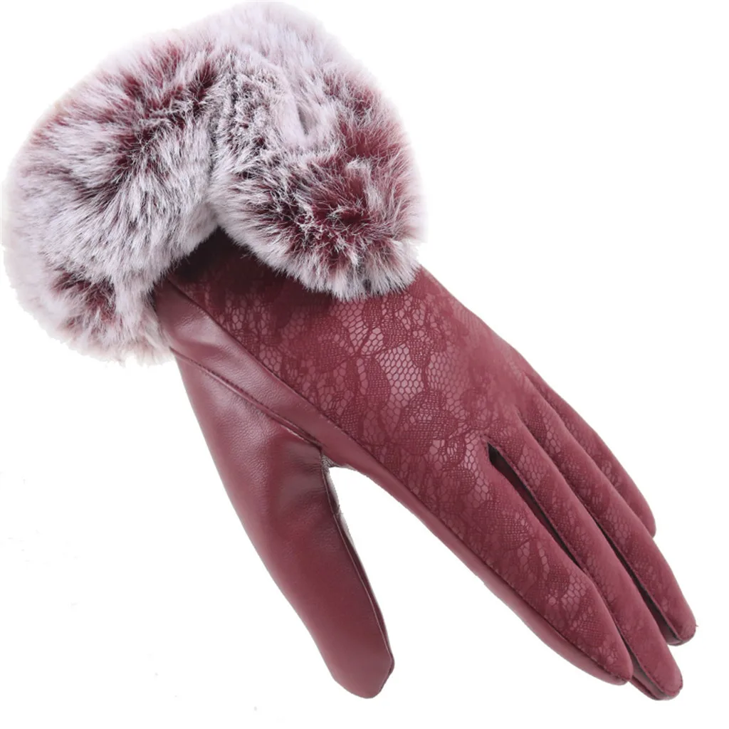 1 пара, женские зимние теплые перчатки, кружевные перчатки, для использования телефона, для велоспорта, бега, мотоцикла, перчатки, утолщенные, искусственный мех, женские перчатки
