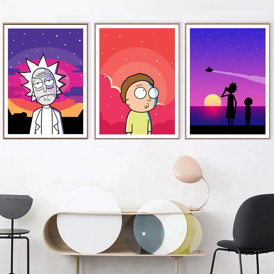 

Home Decoration Canvas Painting Cartoon Rick And Morty Pictures Wall Art Print Nordic Style Simple Modular Poster For Kids Room