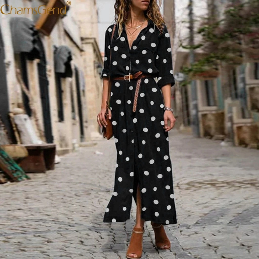 Dresses Woman Party Night Black Straight Dot Casual Button Dresses Woman Party Night Maxi Dresses Winter Dress Women Sept