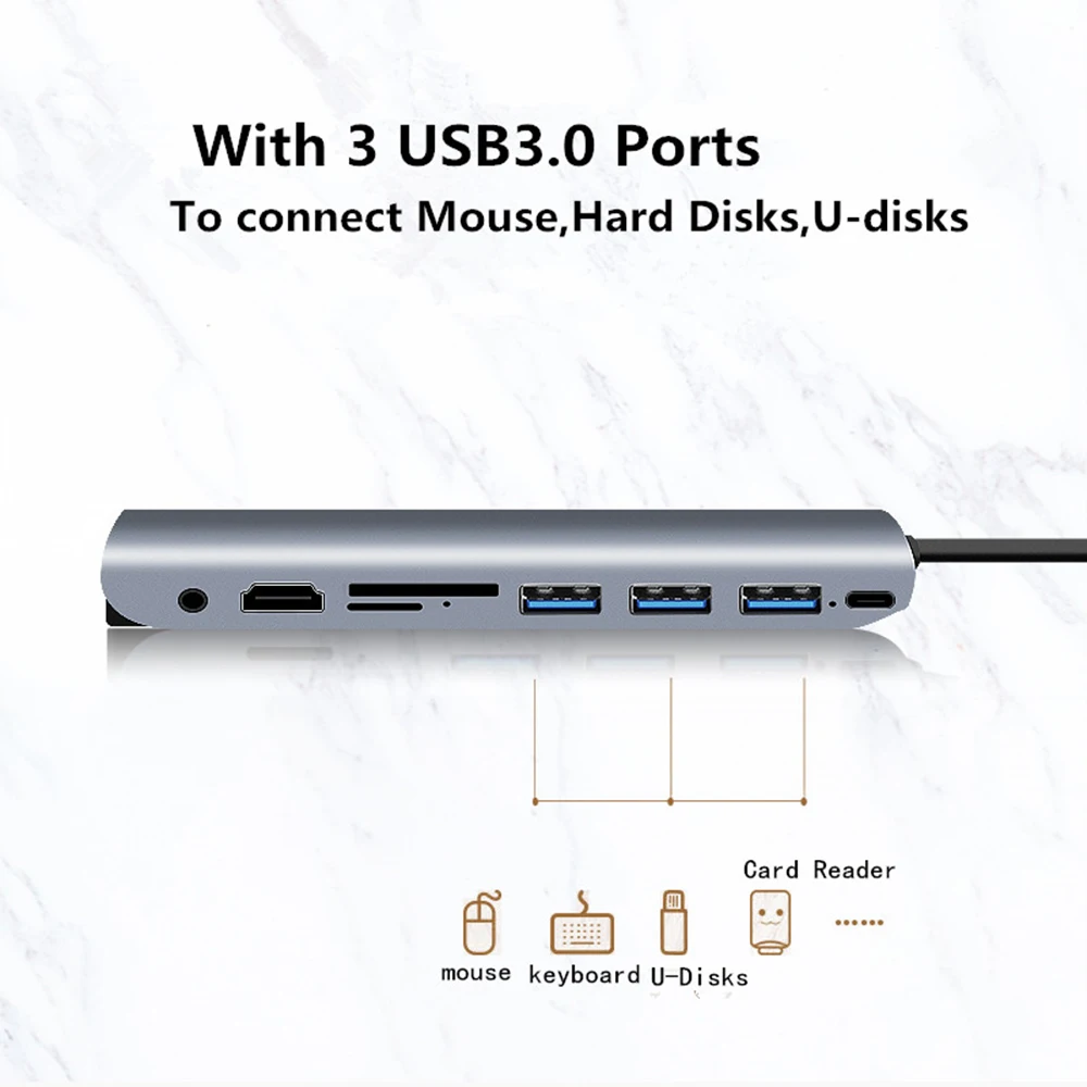 9 в 1 концентратор 4K usb type-C к USB 3,0 TF HDMI VGA RJ45 Мини DP док-станция для ноутбука для Macbook для huawei