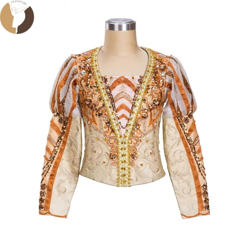 FLTOTURE Men Ballet Tunic For Sale Professional Gold Color Man's Top Stage Costumes Boy Custom Made The Sleeping Beauty Jacket