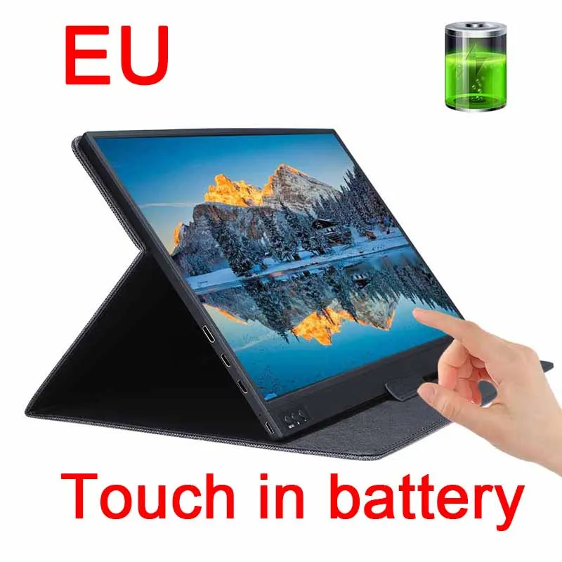 EU touch in battery T-bao портативный монитор с сенсорным экраном 1920x1080 HD ips 15,6 дюймов дисплей монитор 8000 мАч перезаряжаемый аккумулятор с кожаным чехол - Цвет: EU touch in battery