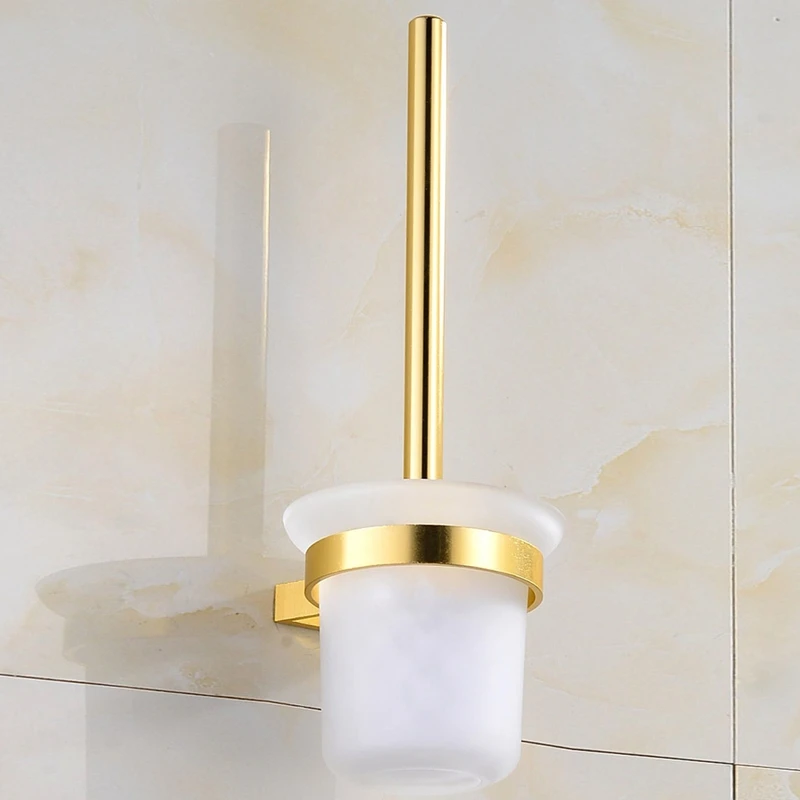 Wall Mounted Aluminium Toilet Brush Holder& Glass Brush Holder Set for Bathroom Accessories Bath Products