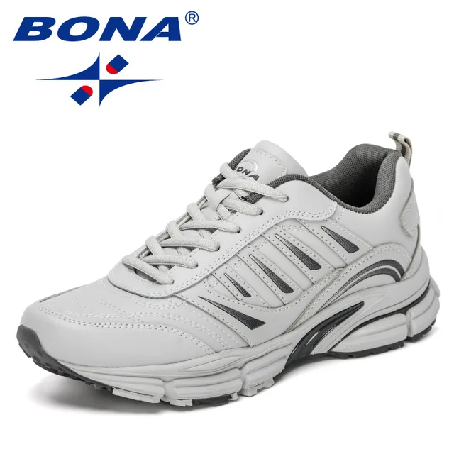 BONA 2021 New Designers Popular Sneakers Comfortable Solf Outdoor Shoes Man Leisure Shoes Men Zapatillas Hombre Casual Footwear Light gray dark grey