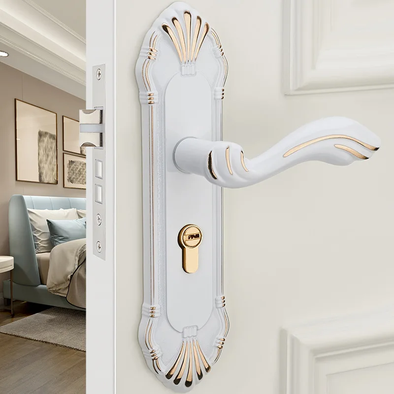 

European Style Interior Door Bedroom Door Lock American-Style Solid Wood Door Handle Mute Lock Ceramic White Mechanical Door Loc