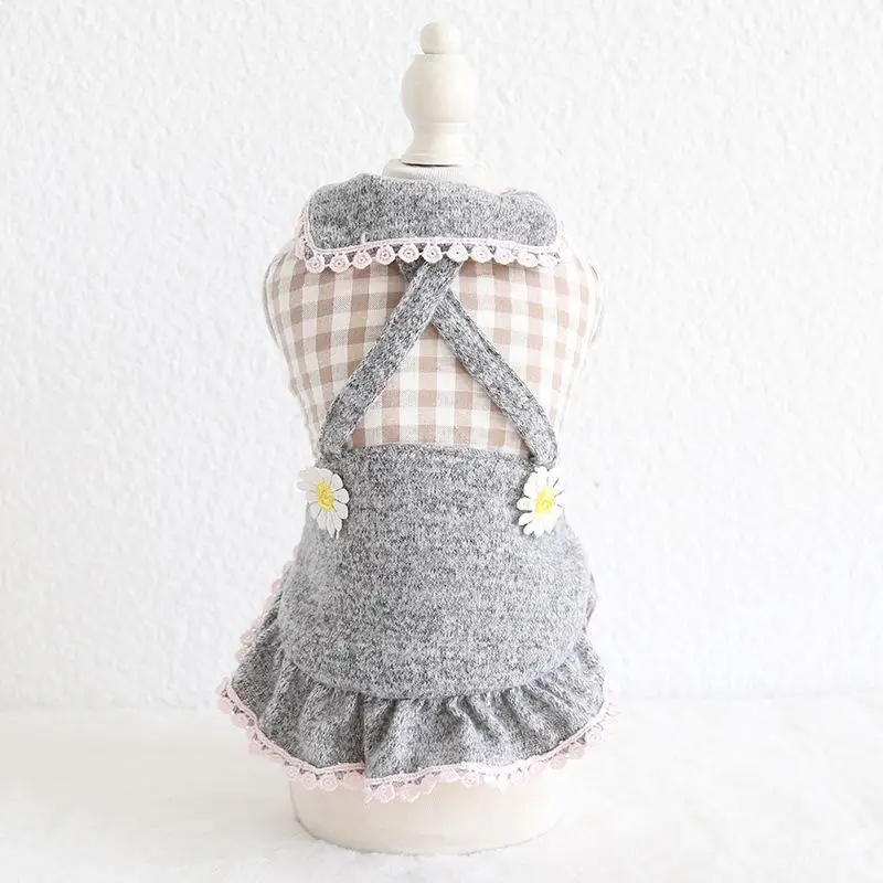 Kawaii зимняя одежда для собак четыре фута одежда для домашних животных Chiwawa jorkie Bomei платья в полоску - Цвет: Серый