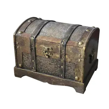 

Wooden Vintage Pirate Treasure Chest Box Jewelry Storage Organizer Without Lock Treasure Trinket Keepsake Case Decor