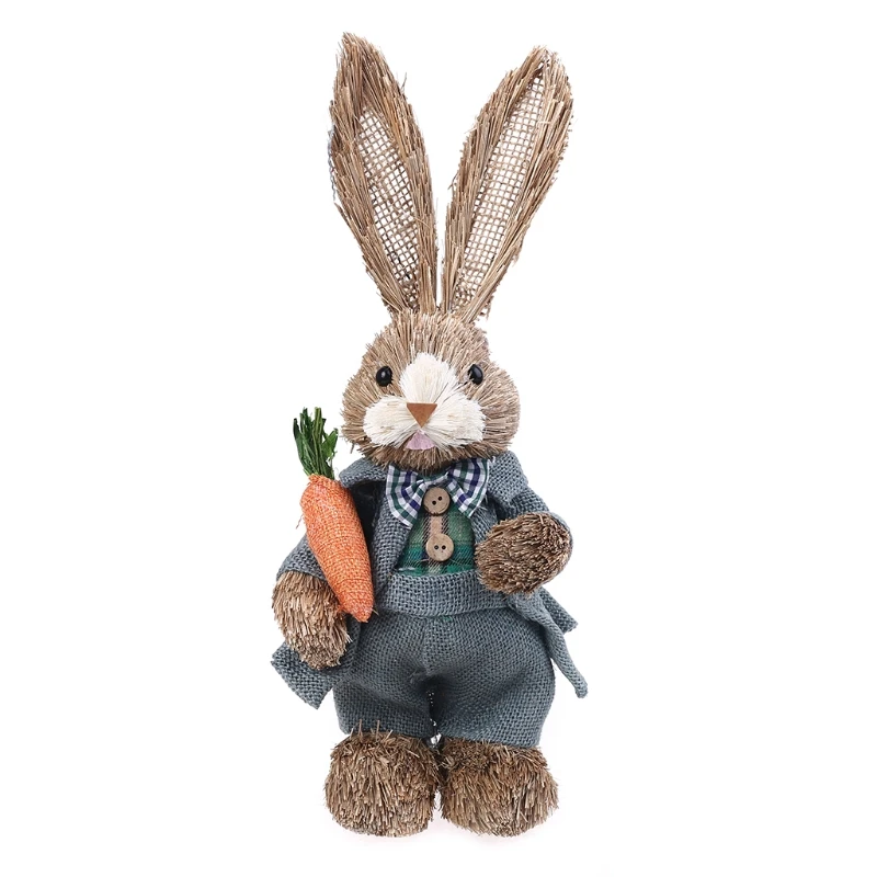 Details about   Straw Rabbit Ornament 4 12 inch Standing Bunny with Carrot for Easter 