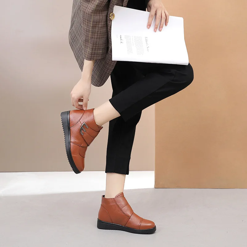PEIPAH/Новинка года; осенние ботильоны из натуральной кожи; женская обувь на платформе с застежкой-липучкой; обувь на плоской подошве; повседневные женские ботинки в стиле ретро