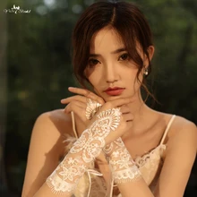 LZP528 простые блестящие кружевные короткие свадебные перчатки без пальцев