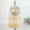 Elegant Homecoming Dress Crystal Beaded White Short Party Dress O-Neck Long Sleeves Sparkly Graduation Dresses vestido de festa ► Photo 2/6