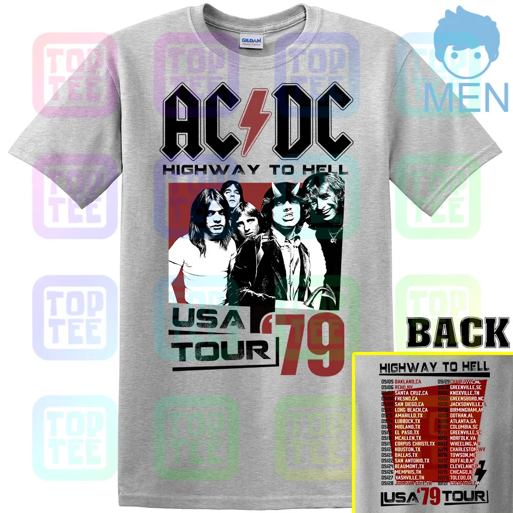 MEN-GRAY ACDC Highway to Hell USA Tour 1979 Мужская футболка Винтаж Рок-Группа Альбом Мерч - Цвет: MEN-GRAY