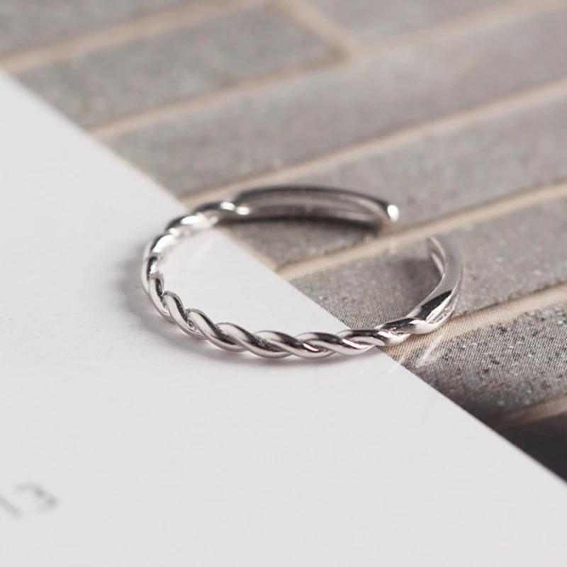 

925 Sterling Silver Minimalist Trendy Minimalist Line Geometry Wavy Braided Ring Opening Adjustable Size Lady's Hand Ornaments