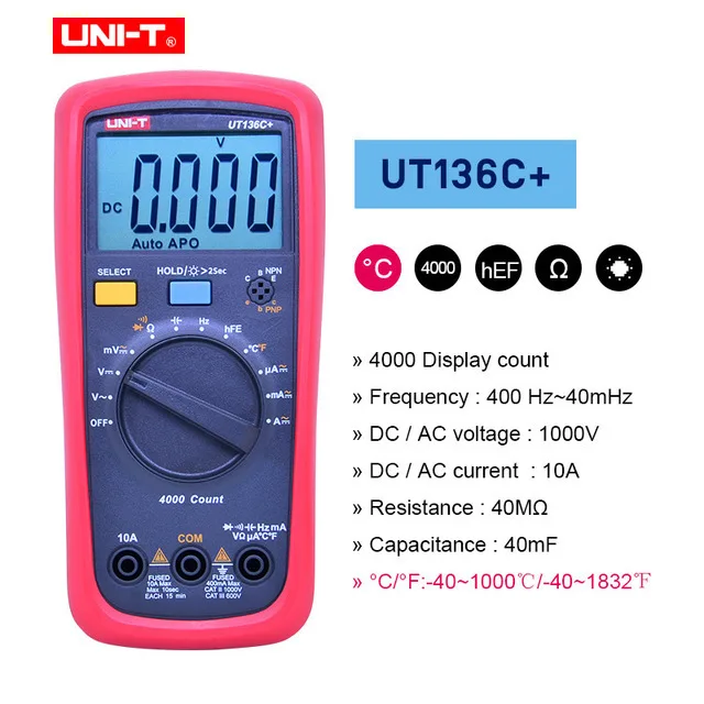 UNI-T UT136C+ high precision digital multimeter AC and DC voltage and current ohm diode frequency automatic range UT136B+ UT136C plus