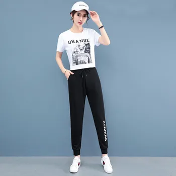 

2020 New Women Casual Harajuku Letter Print Pants Pantalon Drawstring Long Trousers Ladies Black Ankle Length Haren Pants