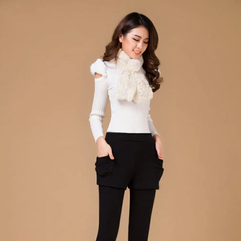 Осенние и зимние женские теплые леггинсы эластичные поддельные две части леди брюки утолщенные тонкие повседневные женские Леггинсы Брюки с карманами