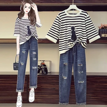 women's denim pant set