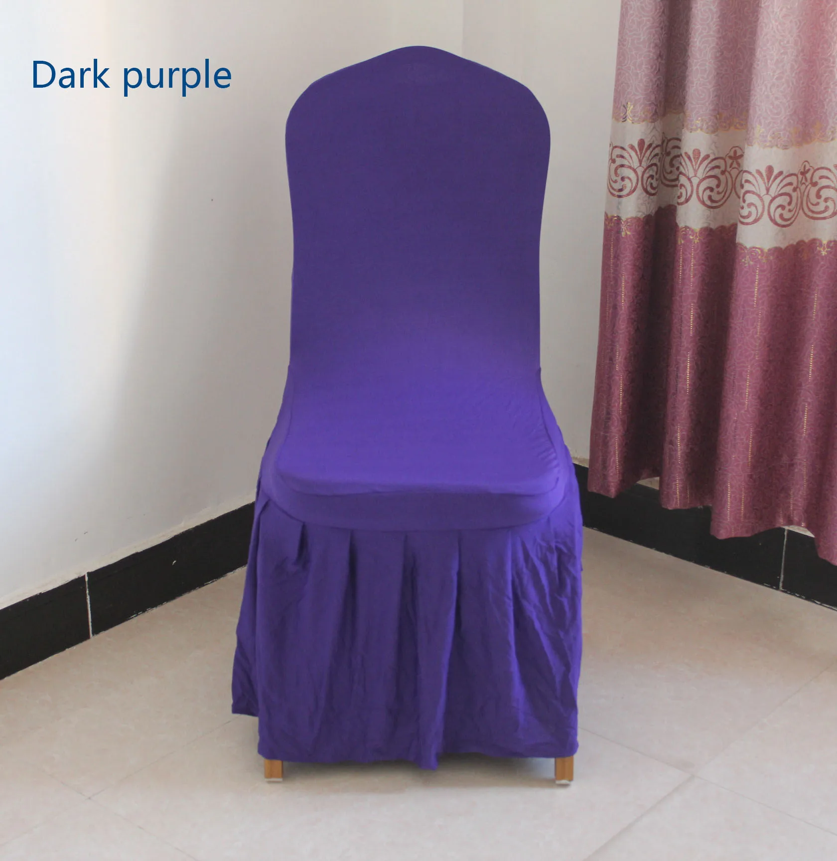 dark purple 100 шт. элегантный плиссированный большой плинтус из спандекса чехол для стула с поясом для свадебной вечеринки/отеля/банкета/украшения дома - Цвет: dark purple