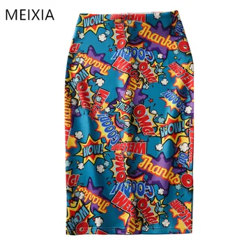 

summer Women Pencil Skirts Europe colorful OMG! letters printing high waist Slim midi split skirt Female Falda