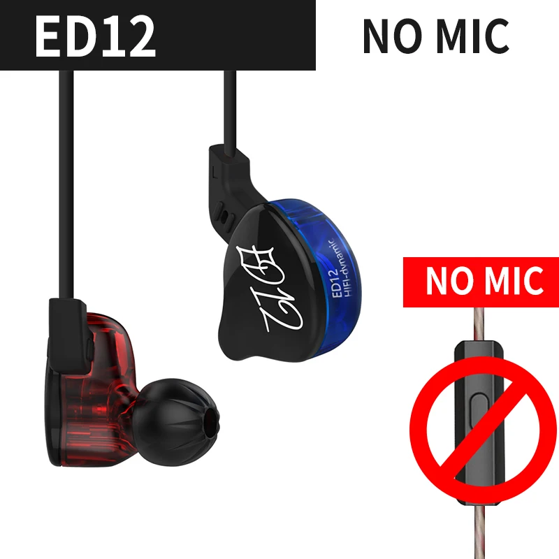 no mic KZ ED12 динамические наушники мониторы шумоизоляция HiFi Музыка Спорт в ухо наушники - Цвет: no mic