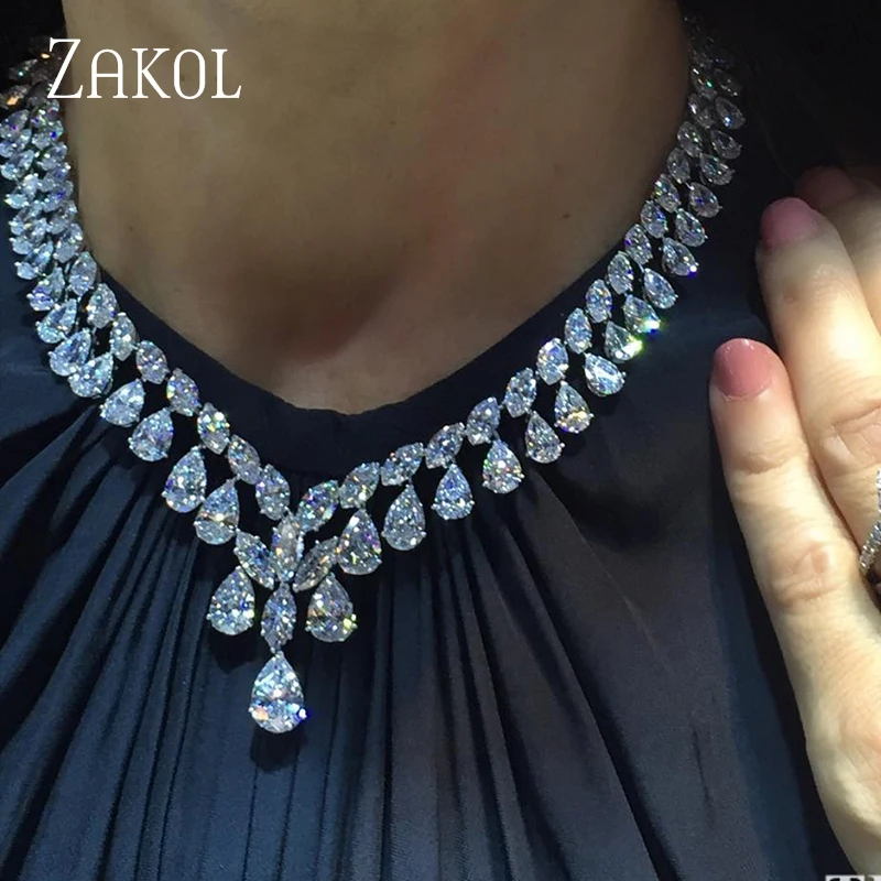 ZAKOL Новый брендовый комплект ювелирных изделий серьги и ожерелье с каплями воды