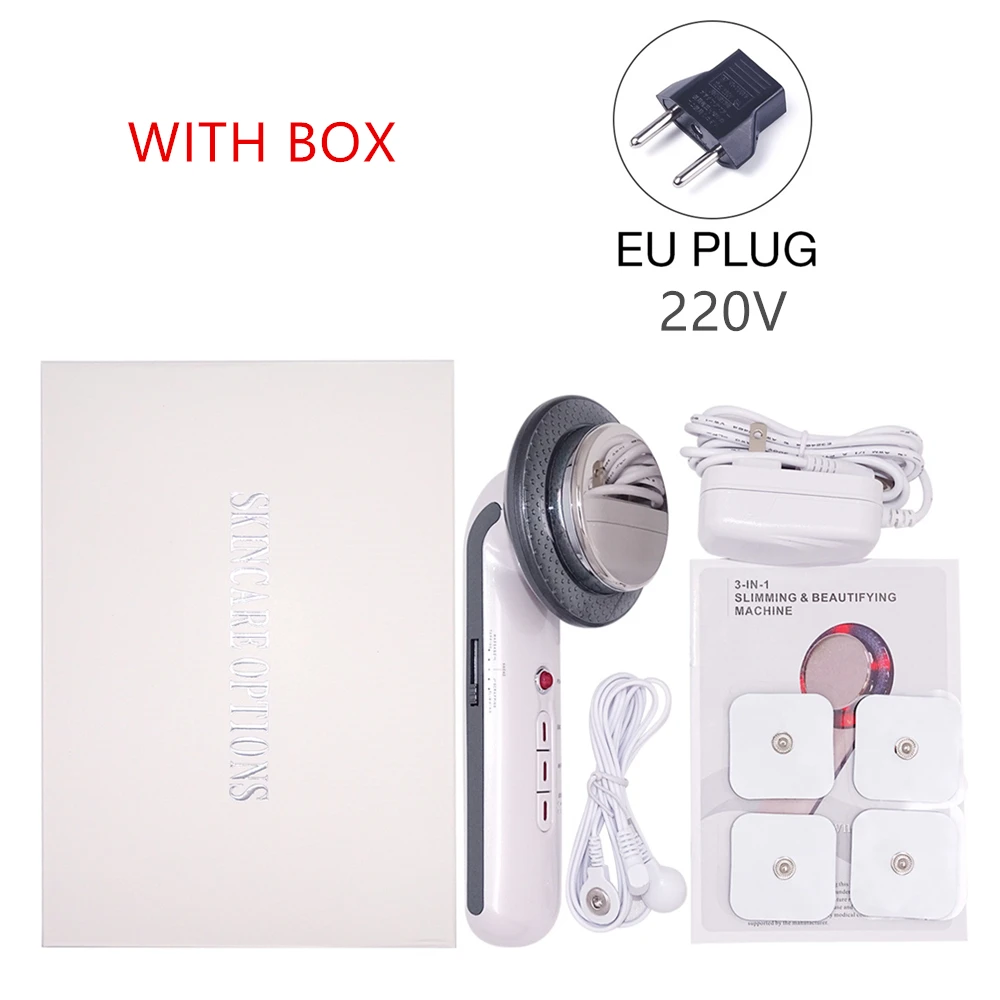 with Box EU plug 3 в 1 Lipo Ультразвуковая кавитация для похудения, антицеллюлитная машина для похудения, инфракрасный массажер для тела лица, инструмент для ухода за лицом - Цвет: with Box EU plug