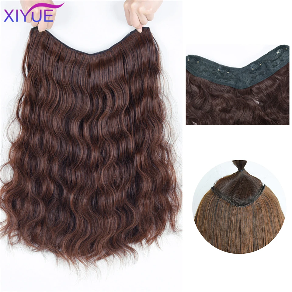 Long Wavy Culry U-Shaped Half Wig for Women Natural Female Long Black Brown Water Ripple Wigs Heat Resistant Synthetic Fake Hair