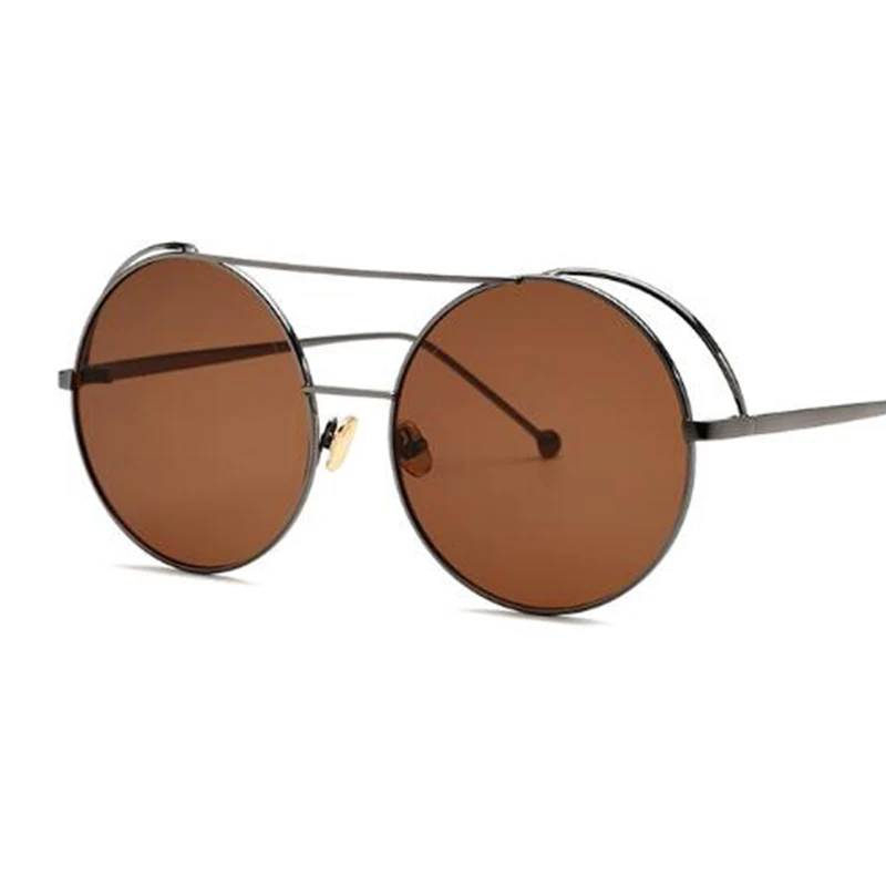 Ретро Круглые негабаритные солнцезащитные очки для женщин, роскошные брендовые дизайнерские металлические солнцезащитные очки с двойным мостом, мужские оттенки, черная красная розовая оправа