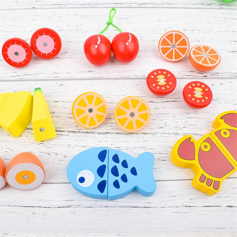 Wooden Food Kitchen Toys Cut vegetables Fruits And Vegetables With Magnet Toys Breakfast Children's Educational Toys Gifts