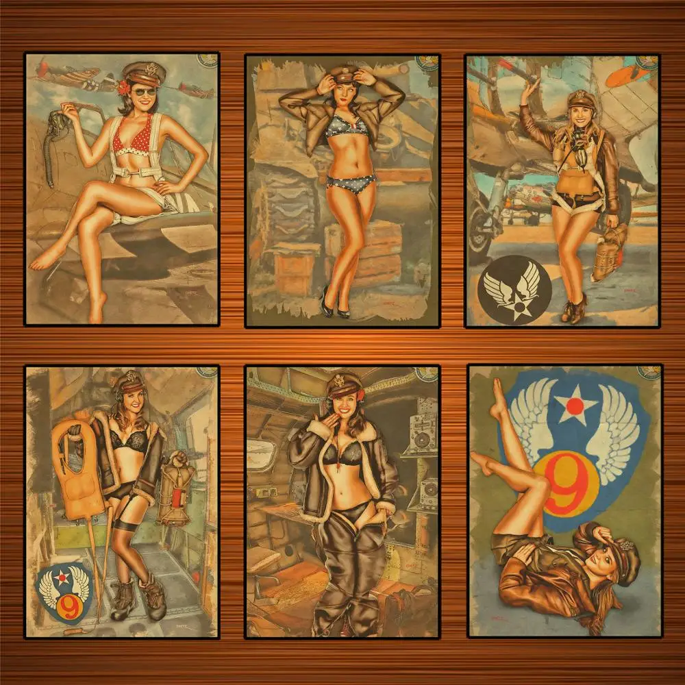 Vintage 1940s Military Pin Up Girls Poster Kraft Posters Classic Canvas Paintings Wall Stickers Home Decor Gift | Дом и сад