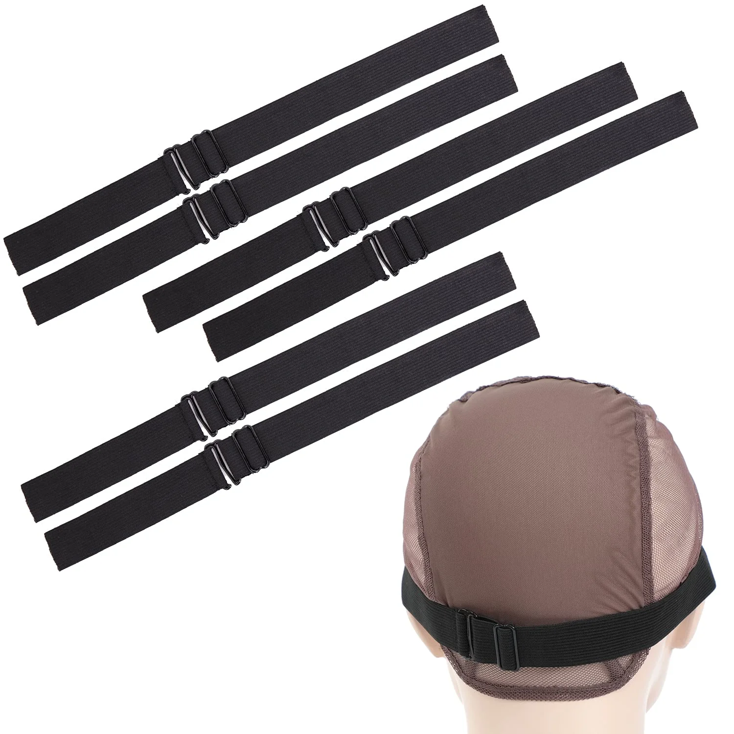 6pcs/Lot Black Elastic Bands with Adjustable Straps Adjustable Wig