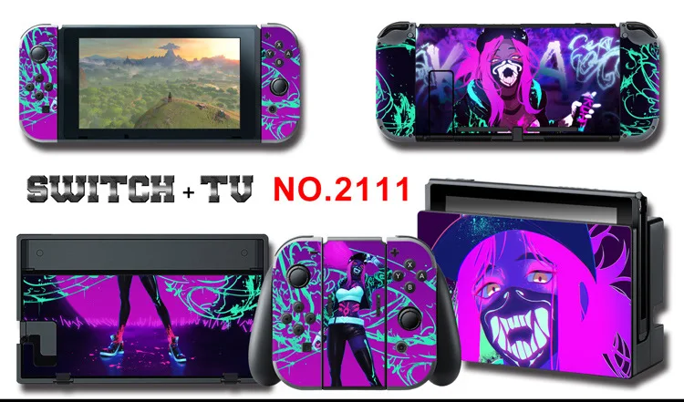 1set New Cute Anime Full Body Sticker for NS Switch Protective Cover Skin Colorful Art for Game Console Joy-Con Controller Decor