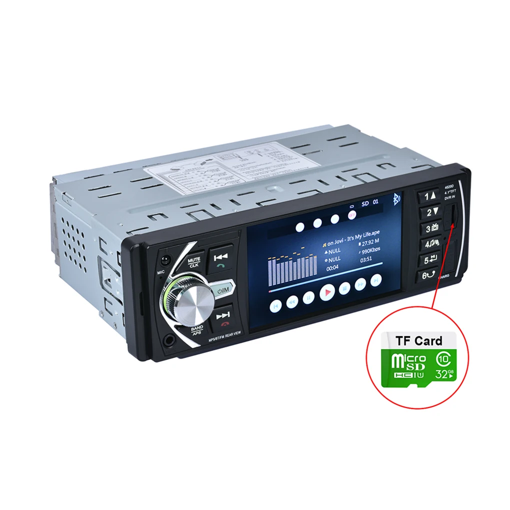 4,1 дюймов 12 В HD 1 DIN Автомобильная стереовидеоаппаратура MP3 MP5 плеер Авто Bluetooth FM радио USB поддержка камеры заднего вида DVR