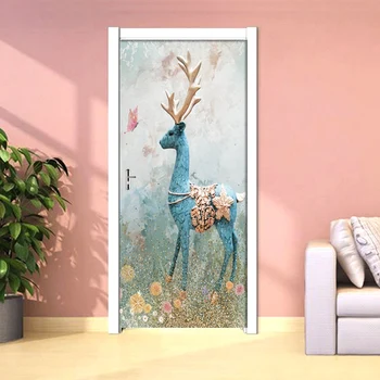 

3D Print Artwork Sticker Elk Butterfly Picture Modern Home Decor Paper Self Adhesive Decal PVC Door Cabinet Waterproof Poster