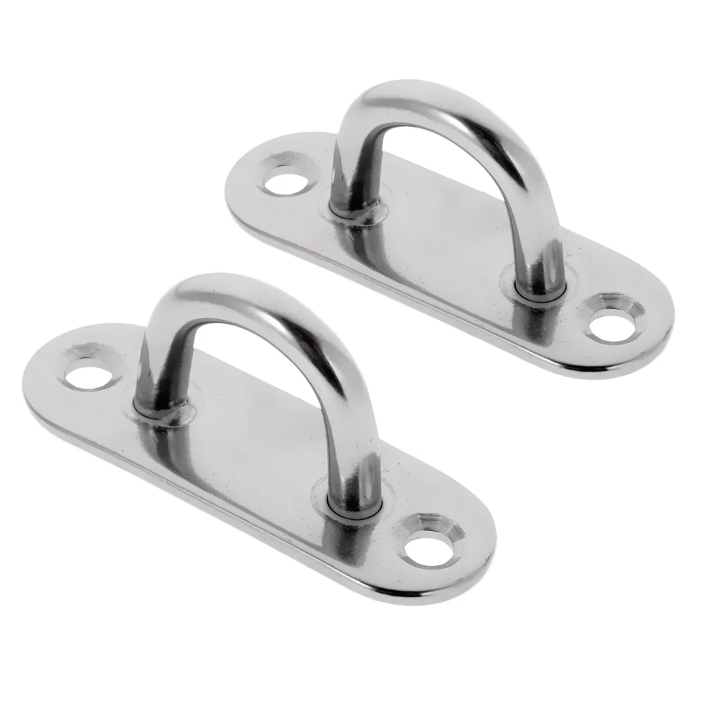 2pcs 304 Stainless Steel Oblong Pad Eye Plate Eye Hook for Marine Boat 44mm