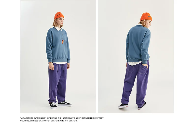 Fionto, Мужская одежда, толстая, 350 г, с мехом, карамельный цвет, чистый цвет, свободные плечи, круглый вырез, защита для мужчин, толстовка