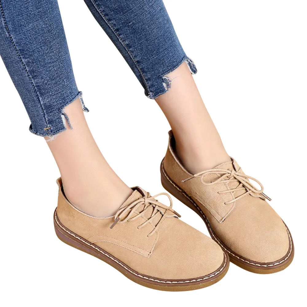 Khaki Женские туфли-оксфорды на платформе; кроссовки; замшевые туфли-лодочки на шнуровке; туфли на плоской подошве с круглым носком; zapatos mocasines de mujer;# y2 - Цвет: Khaki