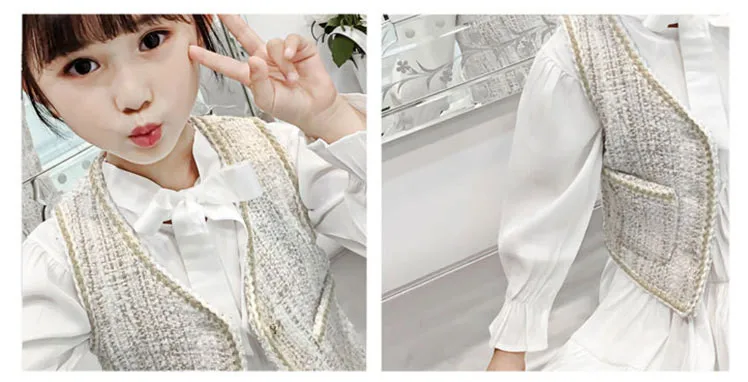 New autumn/spring European little CC style sleeveless vest+long-sleeved princess dress fashion set suits for teenage girls