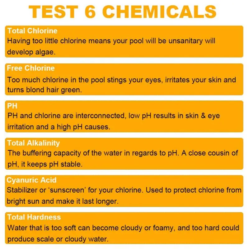 50 шт. 6 в 1 кислотная жесткость воды плавательный бассейн спа хлор тест-полоска Щелочность PH цианурный Бром