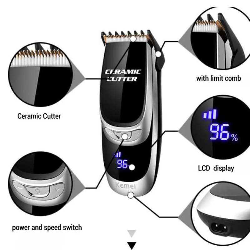 Kemei Km-6035 Rechargeable Electric Clipper Electric Hair Clipper Ceramic Speed Control Cutter Lcd Display Barber Scissor Modeli