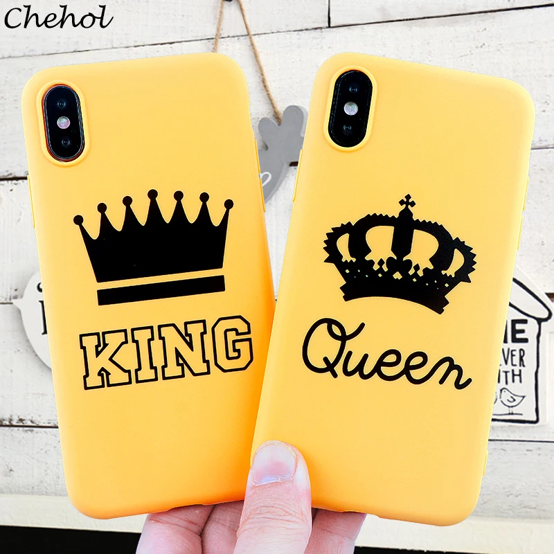 Пара за чехол на айфон X XS MAX XR 6 s 7 8 Plus King queen Crown Мягкий силиконовый для мобильного