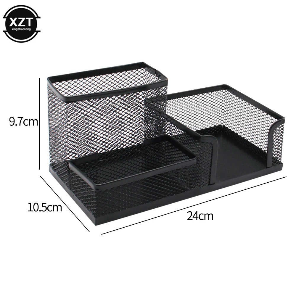 3-In-1 Desk Organizer Pencil Pen Holder Metal Hollow Mesh Wire Organizador De Escritorio Lapices Office Desk Accessories pen holder stationery organizer