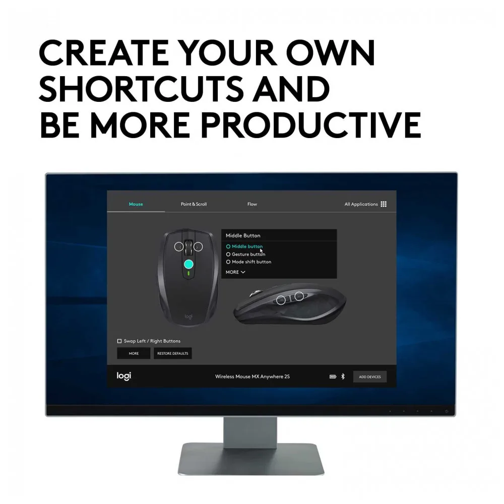 Мышь беспроводная Logitech MX Anywhere 2S GRAPHITE(темно-серая, 200-4000 dpi, Bluetooth, 2.4 GHz/USB-ресивер