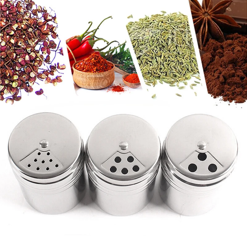 Stainless Steel Seasoning Jar Salt Pepper Shakers Spice Can Barbecue BBQ Condiment Storage Bottle Rotatable Lid Kitchen Cruet