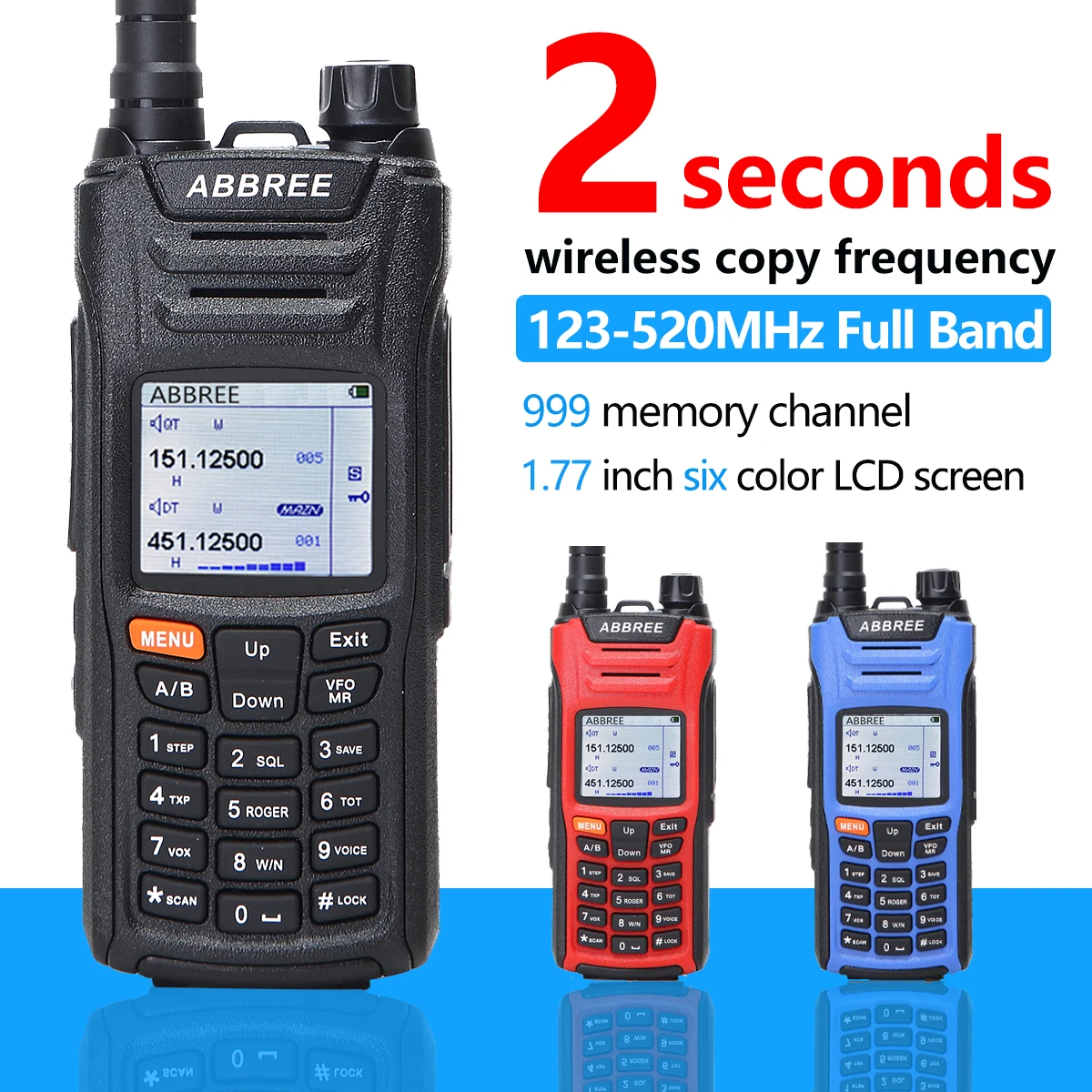 two way walkie talkie ABBREE AR-F6 Walkie Talkie Full Bands police band LCD Color Display Dual Display Dual Standby 999CH VOX DTMF SOS Ham Radio waterproof walkie talkies