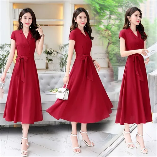 

2019 Summer Commuting Short Sleeve Double Breasted Dress