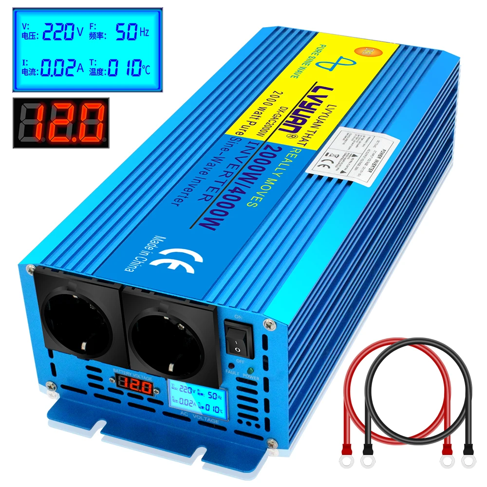 LVYUAN Pure Sine Wave Inverter 4000W/8000W LCD DC 12V to AC 230V 4USB power  inverter Converter with double EU Socket - AliExpress