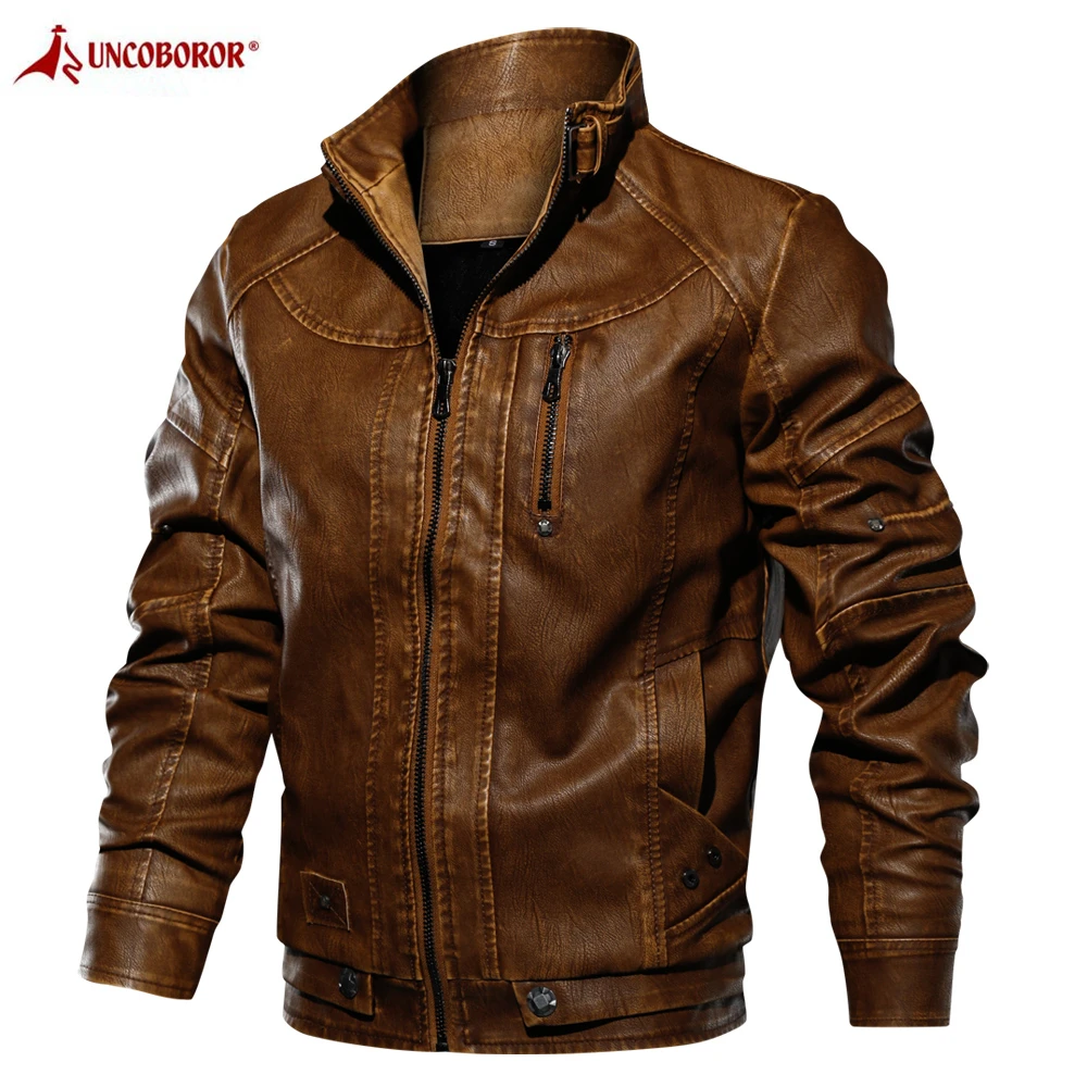 

Autumn Winter Leather Jackets Men Casual Stand Collar Coats Windbreaker Bike Pilot PU Motorcycle Leather Jackets Euro Size XXL