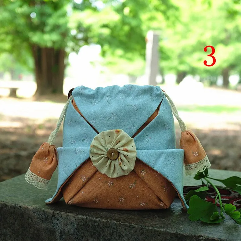 

Yimeng Cloth Rhyme Fabric Single Shoulder Backpack Shoulder Bag Linen YOYO Folded Flower Drawstring Double Layer Cool Square Sli