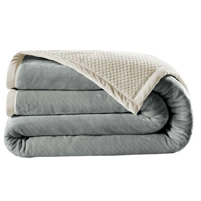 

Bed Blanket Fleece Blankets For Bed Double Layer Flannel Throw Blanket Machine Washable Home Textile Solid Grey Pink Bed Cover